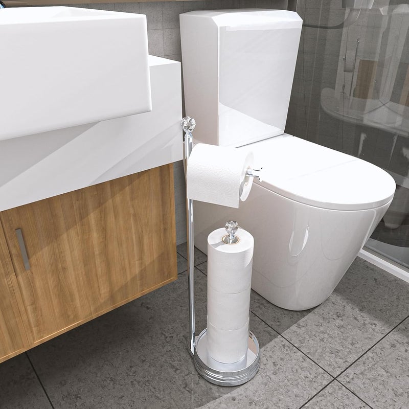 Kasunto Toilet Paper Holder for Bathroom, Heavy Weighted Metal Free Standing Toilet Paper Holder Stand with Crystal Ball, Toilet Paper Roll Stand for Bathroom Accessories - Image 3